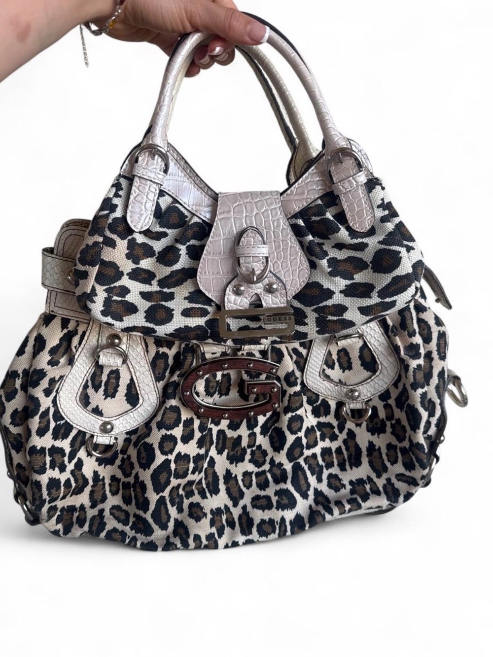 GUESS Leopard-Print Shoulder Bag in Beige, Black and Cream